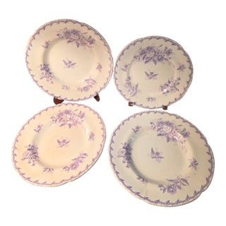 Group of Four Gien Transferware Pieces Lavender and White For Sale