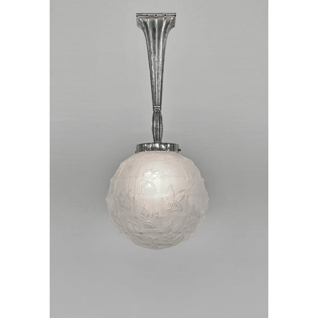 Art Deco Cherrier & Besnus French Art Deco Floral Globe Pendant Chandelier - 2 Available - 1930s For Sale - Image 3 of 16