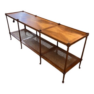 Vintage Baker Furniture Faux Bamboo Walnut & Cane Console / Sofa Table, Circa 1960s For Sale