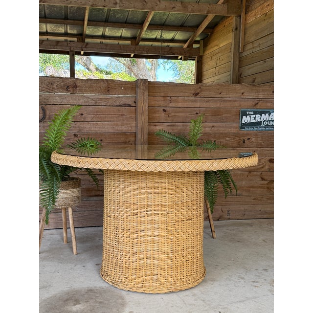 Tan Organic Modern Coastal Rattan Braid Dining Table by Wicker Works For Sale - Image 8 of 12