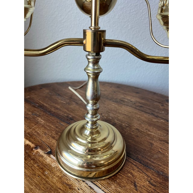 Vintage Milk Glass Double Arm, Double Globe Student Lamp Classic Fenton Hobnail For Sale - Image 9 of 12