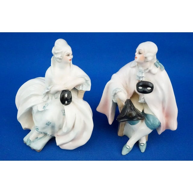 20th Century Stoneware Ceramic Couple of Lady and Dandy with Venetian Masks by Guido Cacciapuoti, Italy, Set of 2 For Sale - Image 9 of 18