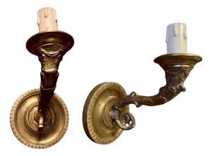 Italian Louis XVI Gilt Bronze Single-Arm Wall Light Sconces, Set of 2