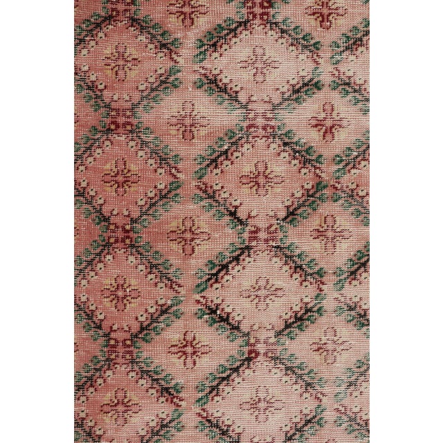 Vintage Distressed Rug, Pink and Green Geometric Floral Pattern - Rug & Kilim For Sale In New York - Image 6 of 7