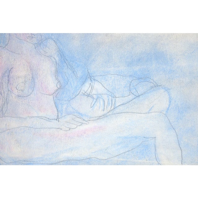 1980s "Reclining Nude in Pastel Blue" Figurative Drawing by Louis Nadalini, Framed For Sale - Image 4 of 5