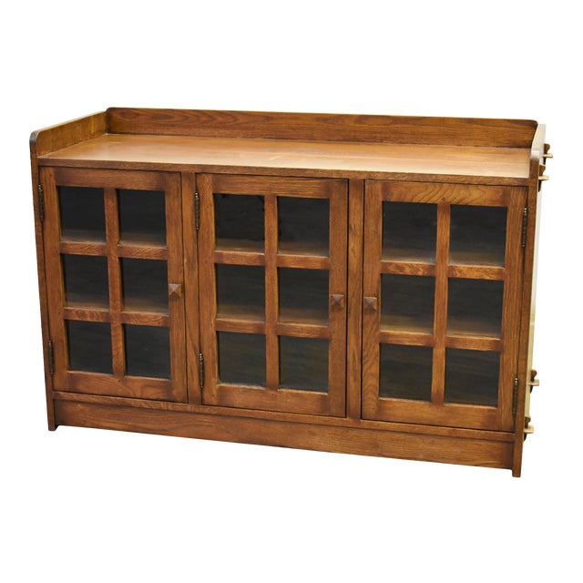 Crafters and Weavers Mission Oak 3 Door Console - Walnut For Sale
