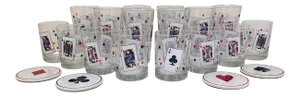 1990s Card Themed Glasses & Coasters Set- 20 Pieces