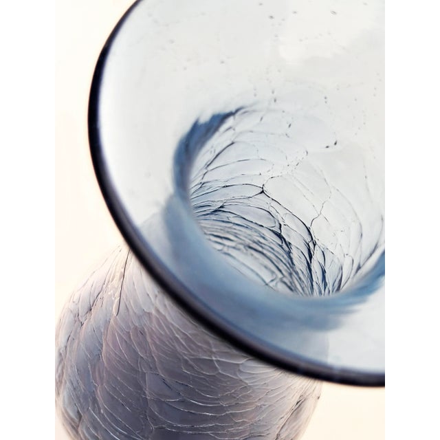Cobalt Blue Crackle Hand-Blown Glass Vase by Blenko Glass Co. For Sale - Image 13 of 16