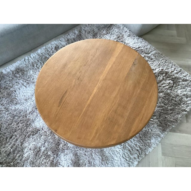 Brutalist Round Tripod Coffee Table in Stained Oak, 1970s For Sale - Image 4 of 8