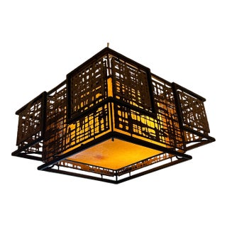 1960s Mid Century Modern Asian Modern Flush Mount Light Fixture. For Sale