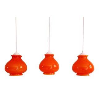 Vintage Orange Opaline Pendant Lights, 1960s, Set of 3 For Sale
