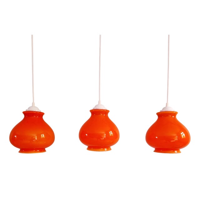 Vintage Orange Opaline Pendant Lights, 1960s, Set of 3 For Sale