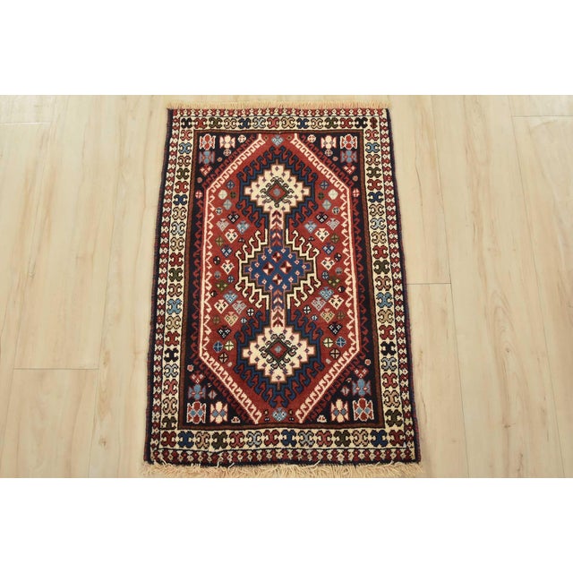 Cabin Yalameh Rug 1’9” X 2’8” Red Wool Vintage Tribal Hand-Knotted Oriental Carpet For Sale - Image 3 of 8