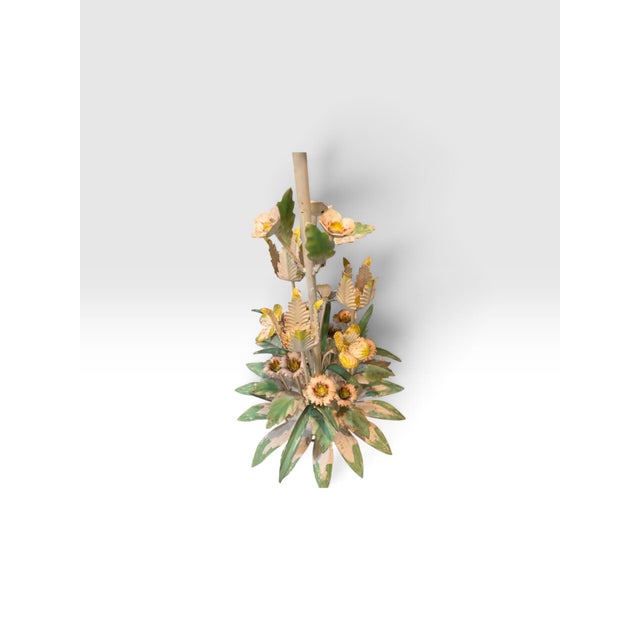 Vintage Italian Tole Floral Table Lamp – Hand-Painted Metal Flowers & Foliage For Sale - Image 4 of 10