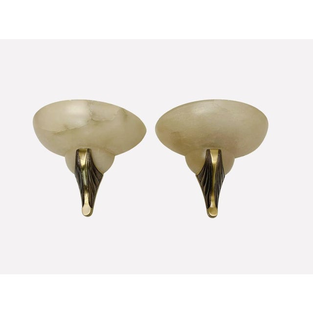 Art Deco Alabaster and Bronze Wall Lamps, 1950s, Set of 2 For Sale - Image 9 of 9