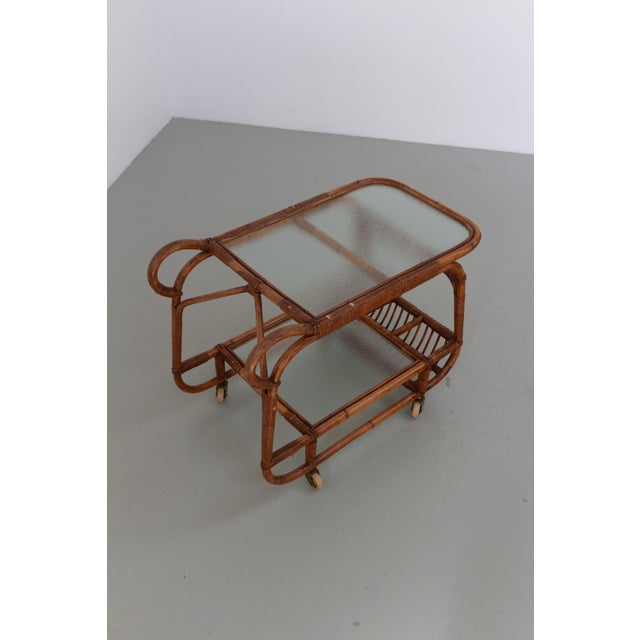 1950s Danish Bamboo and Rattan Bar Cart by Elvin Geertsen, 1950s For Sale - Image 5 of 17