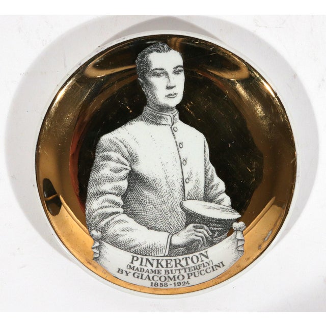 Gold Piero Fornasetti "Melodramma" Ceramic Coasters: A Series of Dramatic Opera Characters For Sale - Image 8 of 11