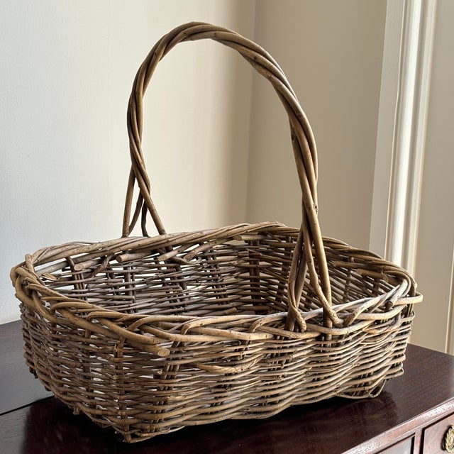 French Country-Style Vintage Twig Basket For Sale - Image 10 of 12