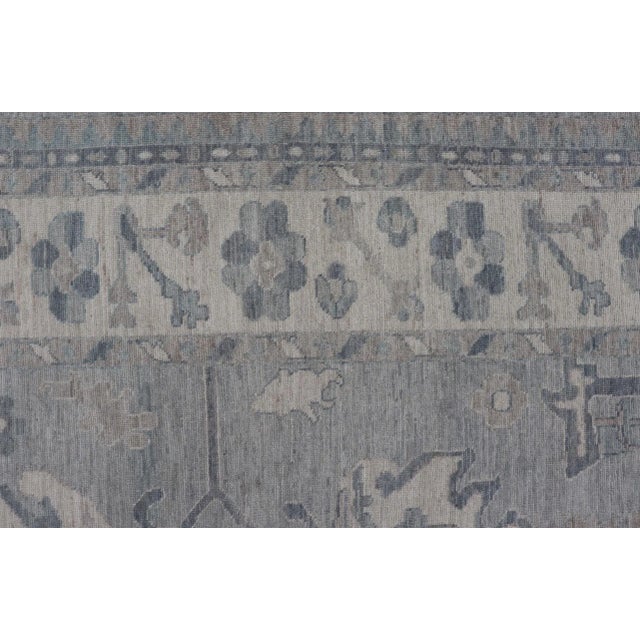 Large Modern Oushak With Floral Motifs With Cream Grey Blue and Powder Blue For Sale - Image 10 of 12