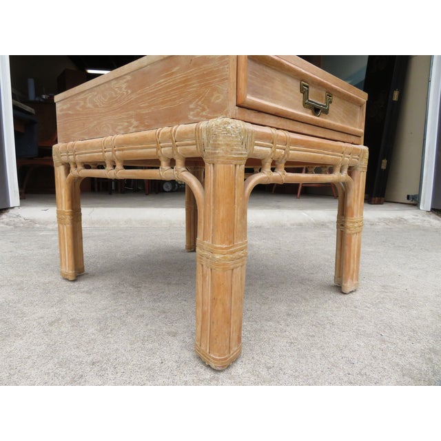Stanley Furniture Vintage Bamboo / Rattan Coastal Style Side Table by Stanley Furniture For Sale - Image 4 of 10