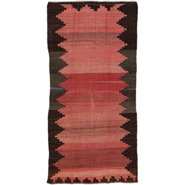 Vintage Kilim Handmade Flatweave Red Geometric Wool Runner For Sale - Image 10 of 10