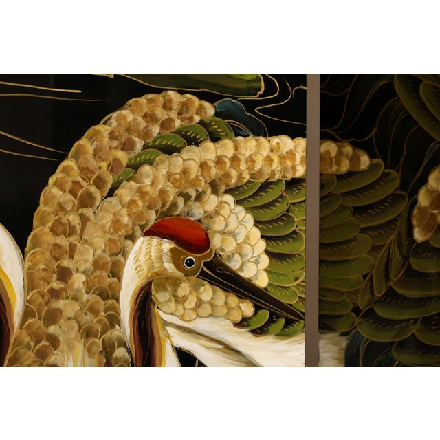 Japanese Style Hand Painted Lacquered Six-Panel Room Divider For Sale - Image 14 of 18