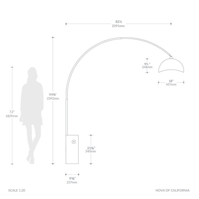 2020s Iconic 95" Arc Floor Lamp - Mid-Century Modern, Brass, Marble Base, White/Gold Shade For Sale - Image 5 of 5