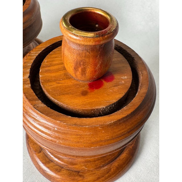 Vintage Mid Century Modern Solid Wood Turned Taper Candleholders, a Pair For Sale - Image 11 of 12
