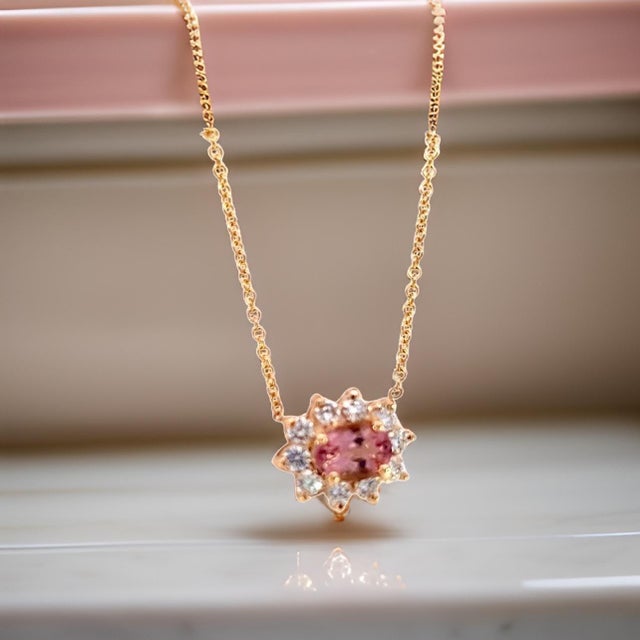 1990s Natural Tourmaline Diamond Pendant Necklace 18" 14k YG 1.52 TCW Certified For Sale - Image 4 of 13