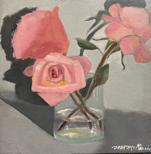 “The Triplets" Contemporary Impressionist Floral Still Life With Roses in Pink by Mill Valley Artist Mary Anne McKernie