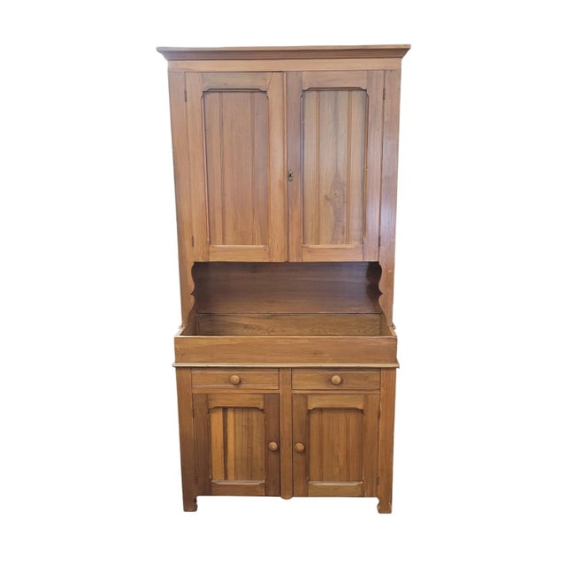 Antique Pine Primitive Farmhouse Blind Door Cupboard For Sale - Image 9 of 9