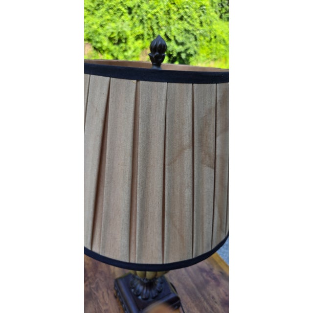 Vintage Neoclassical Table Lamp With Pleated Linen Shade & Antiqued Bronze Finish For Sale - Image 6 of 12