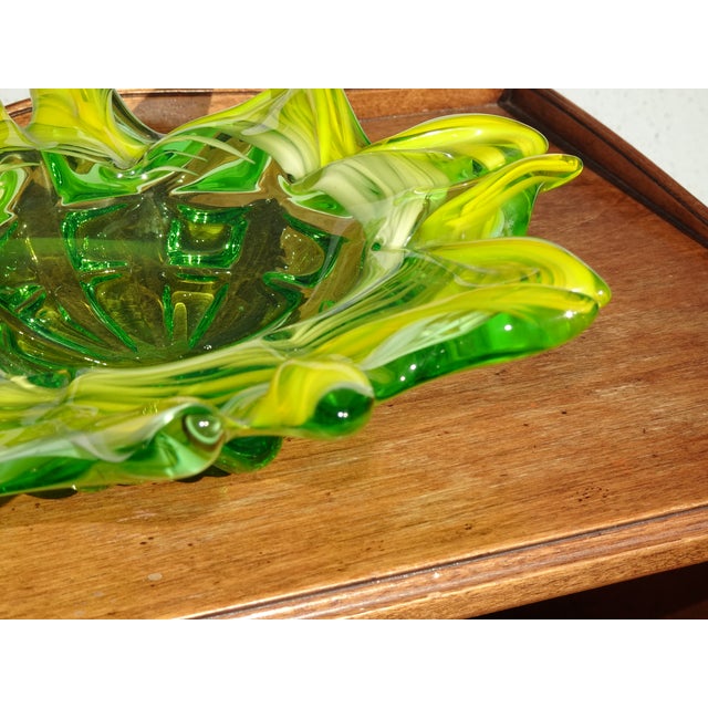 Vintage Murano Style Lime Green Art Glass Bowl ~ Serving Tray For Sale - Image 13 of 14