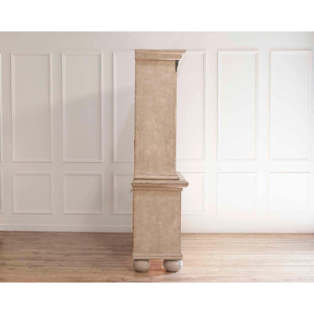 Tall Swedish cabinet in soft grey, two-piece, early‑mid 19th century For Sale - Image 10 of 11
