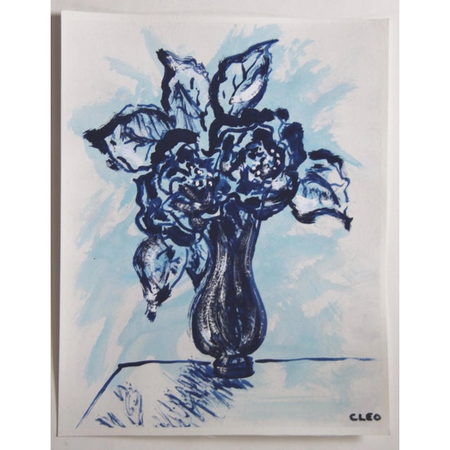 Abstract Abstract Impressionist Floral Still Life Original Painting Blue Tulips by Cleo Plowden For Sale - Image 3 of 3