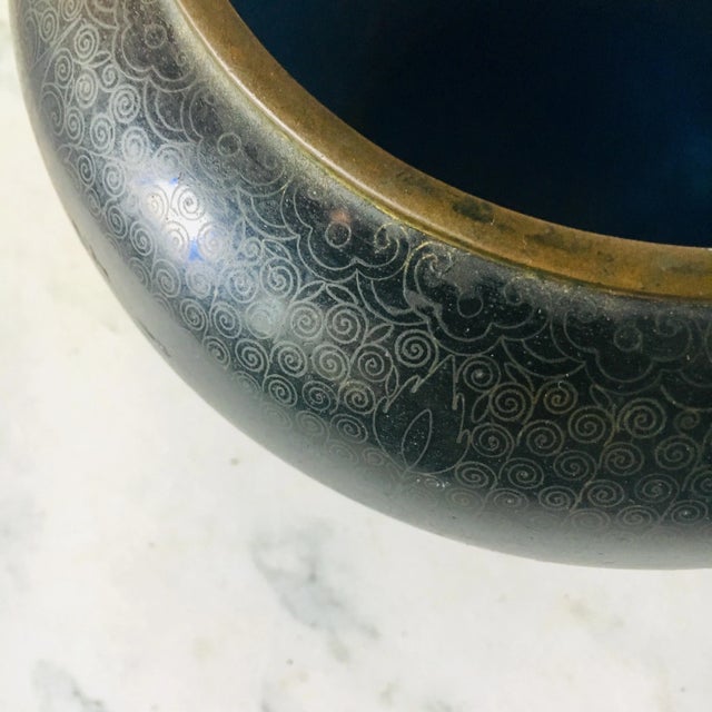 Asian Cloisonne Bowl With Geometric Decorations For Sale - Image 4 of 8