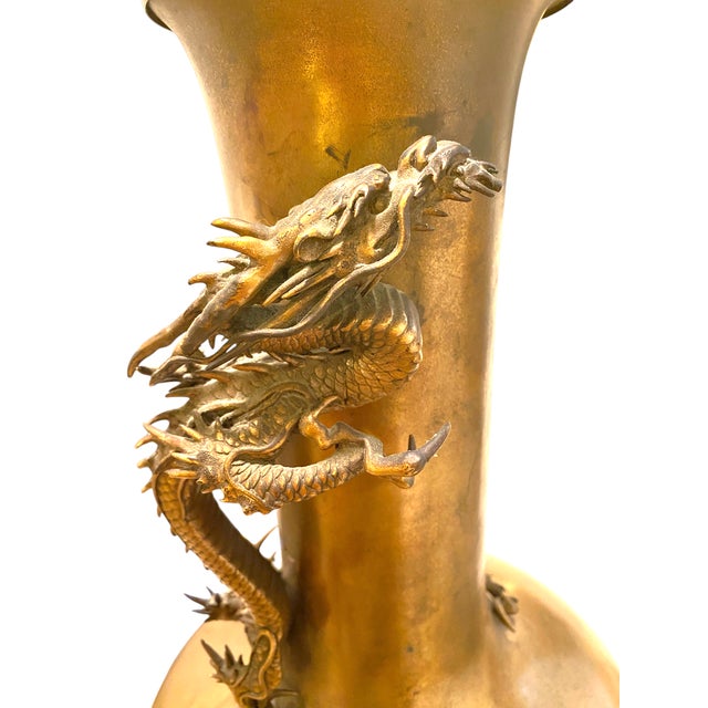 Antique Japanese Bronze High Relief Dragon Lamp Large 36" Meiji Period With Engraved Base For Sale - Image 4 of 18