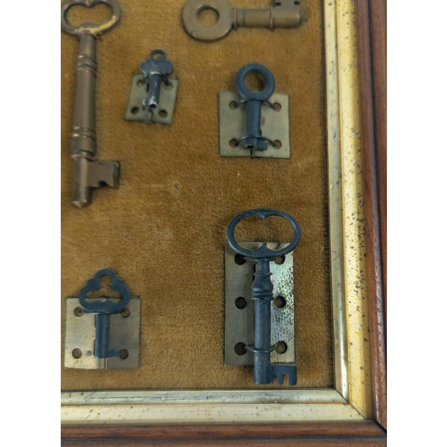 20th Century Assemblage of Vintage and Antique Keys in Walnut Frame For Sale - Image 10 of 12