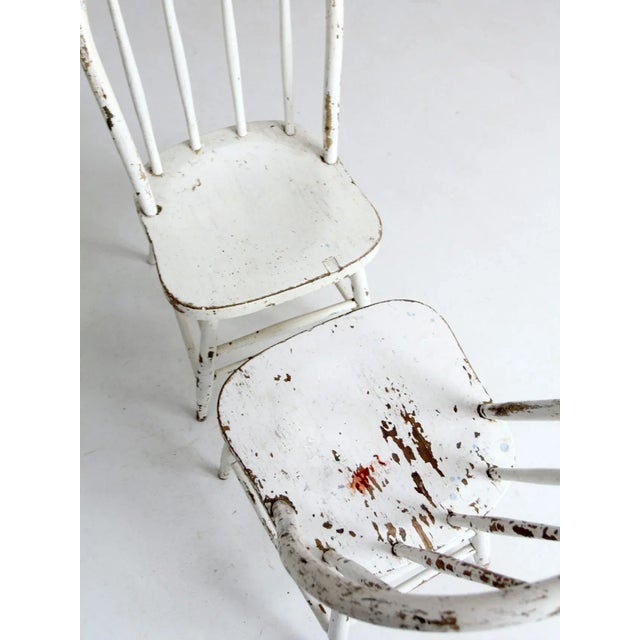 White Antique White Spindle Back Chairs Pair For Sale - Image 8 of 13