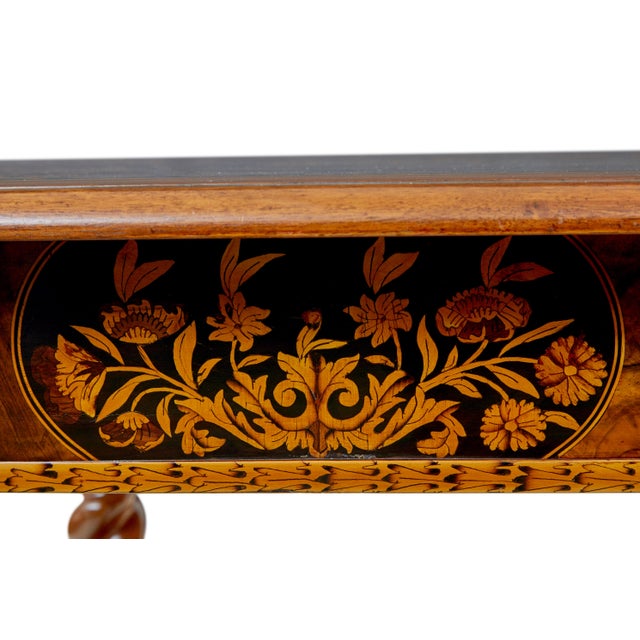 Antique Hand Carved Walnut Marquetry Table, 1865 For Sale - Image 9 of 11