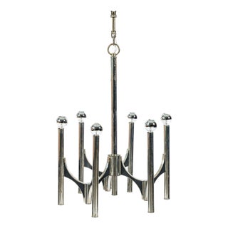 Gaetano Sciolari Italian Chrome Mid Century Modern Chandelier, 1970s For Sale
