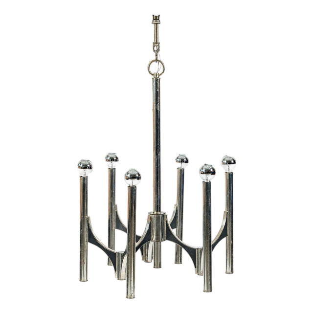 Gaetano Sciolari Italian Chrome Mid Century Modern Chandelier, 1970s For Sale