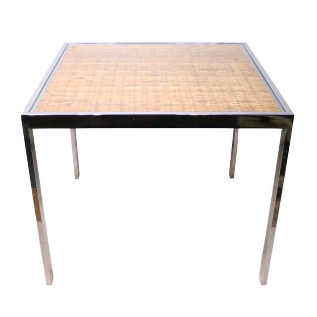 Mid-Century Modern Mid Century Chrome Wicker and Glass Side End Table C. 1970's For Sale - Image 3 of 12