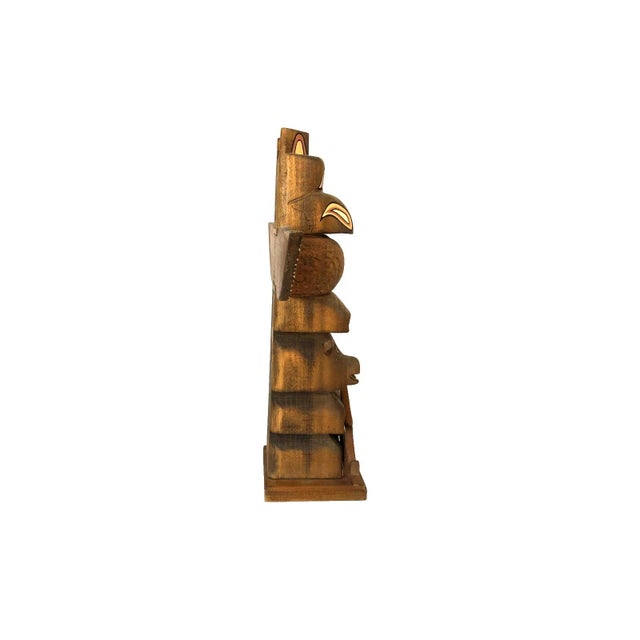 Tlinget Totem Pole Pacific Northwest Eagle Bear W Fish Hand Carved Cedar 17.75" For Sale - Image 4 of 13