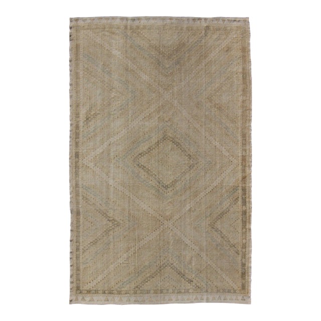 Vintage Turkish Embroidered Rug in Shades of Brown With Geometric Diamond Design For Sale