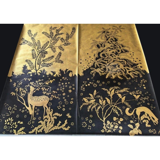 Chinoiserie Gold‑Leaf Hand‑Painted Wall Panels, Set of 4, Woodland Deer & Wildlife Mural For Sale - Image 3 of 8
