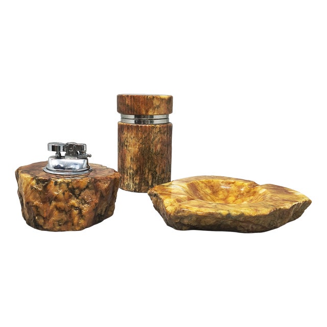 Alabaster Smoking Set from Romano Bianchi, 1960s, Set of 3 For Sale