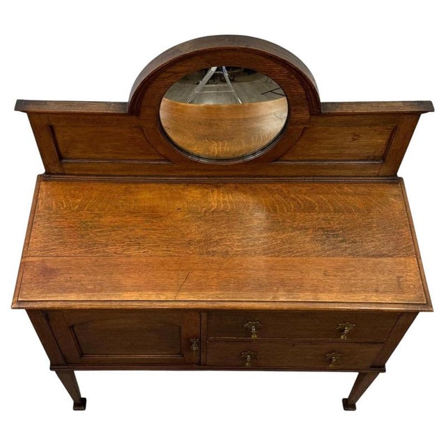 Antique Early 20th Century English Edwardian Oak Sideboard with Convex Mirror For Sale - Image 4 of 14