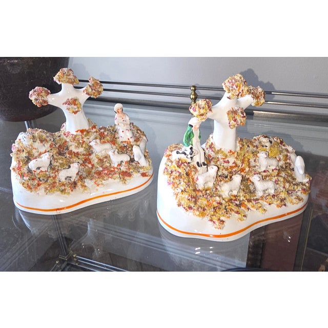 Ceramic Fine Small 19th C Staffordshire Pair of Pastoral Themed Groups For Sale - Image 7 of 10