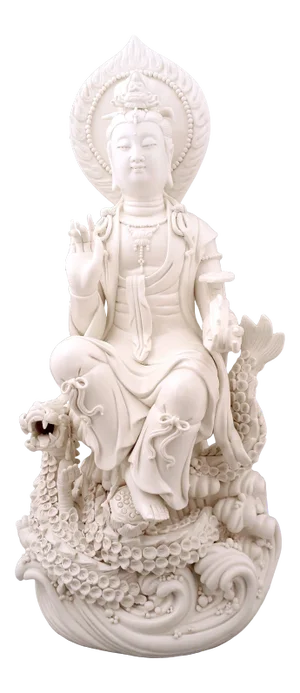Late 19th Century Chinese DeHua Porcelain Seated Kuan Yin on a Dragon Throne